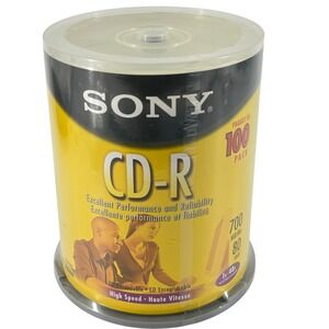 Sony CD-R 700MB 80 Min 48x Recordable Discs 100 Pack Spindle 100CDQ80LS3 Sealed